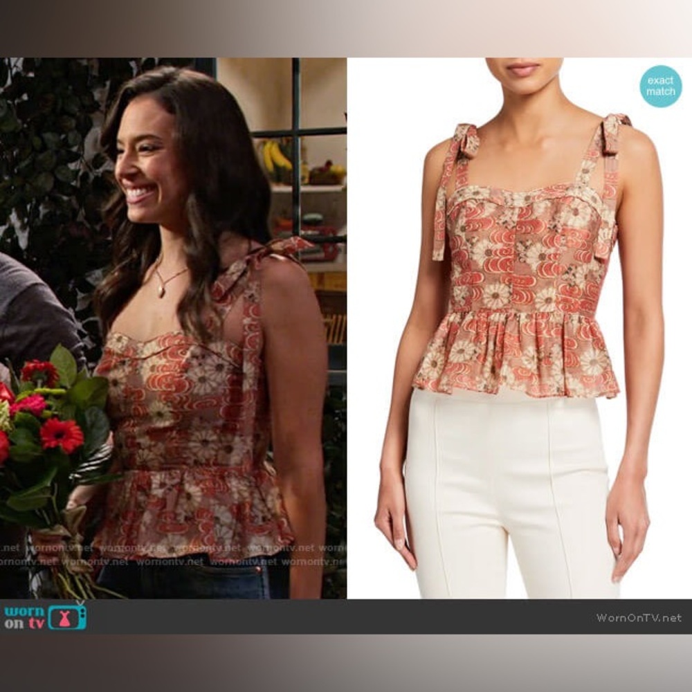 NWT $455 Ulla Johnson helia floral-print cotton and silk-blend peplum top